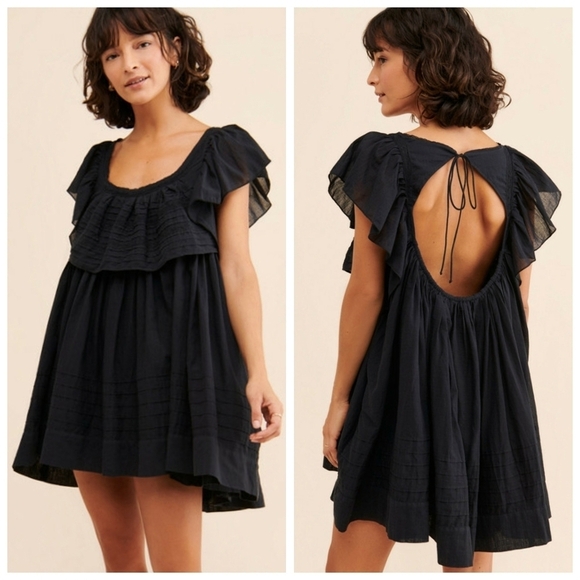 Free People Dresses & Skirts - Free People Hailey Black Ruffle Babydoll Mini Dress